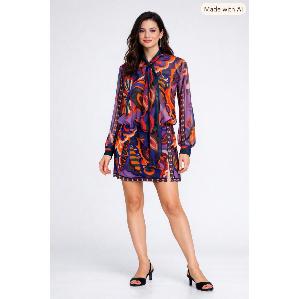 Zara Mini Dress Womens Small Retro Psychedelic Floral Art Deco Whimsical Fairy
